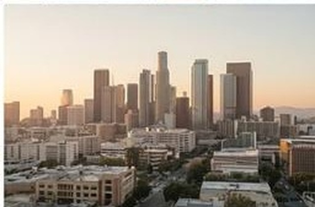 City skyline at golden hour